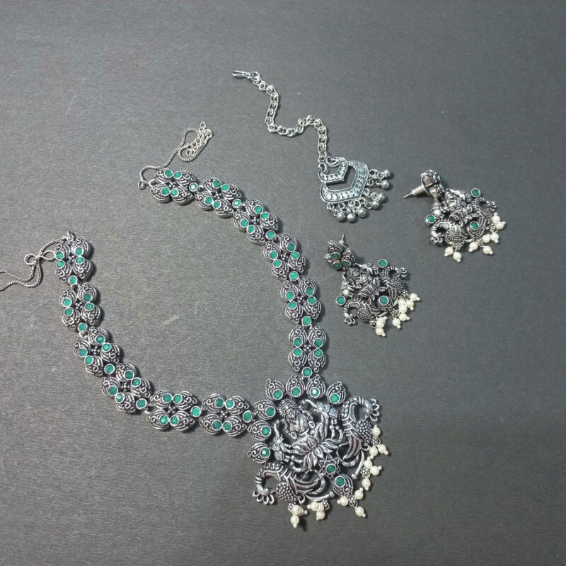 Oxidised Silver Goddess Long Necklace Set