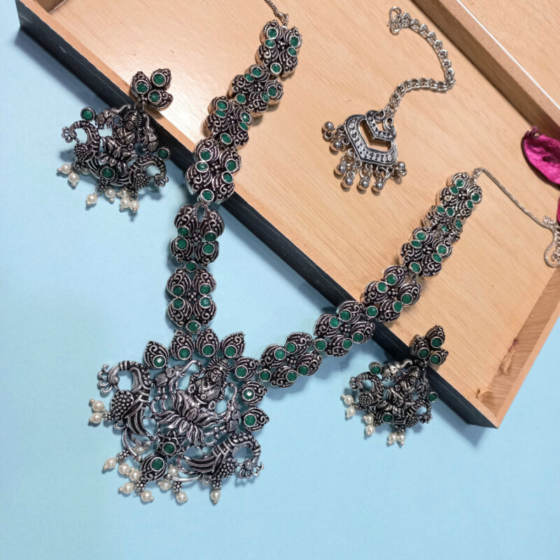 Oxidised Silver Goddess Long Necklace Set