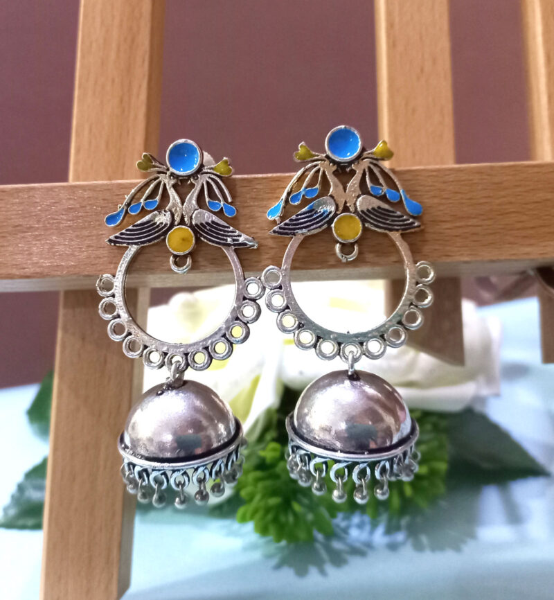 Oxidised Silver Peacock Jhumki Earring