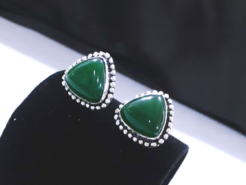 Green Stone Oxidised Silver Stud Earring