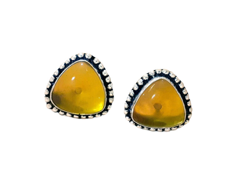 Yellow Stone Oxidised Silver Stud Earring
