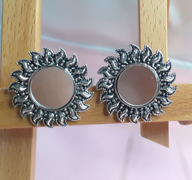 Oxidised Silver Mirror Stud Earring