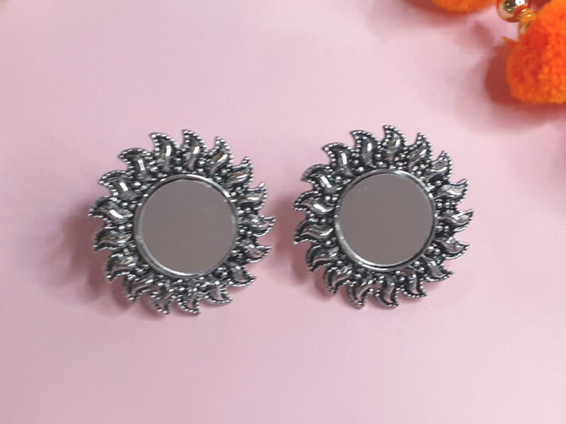 Oxidised Silver Mirror Stud Earring