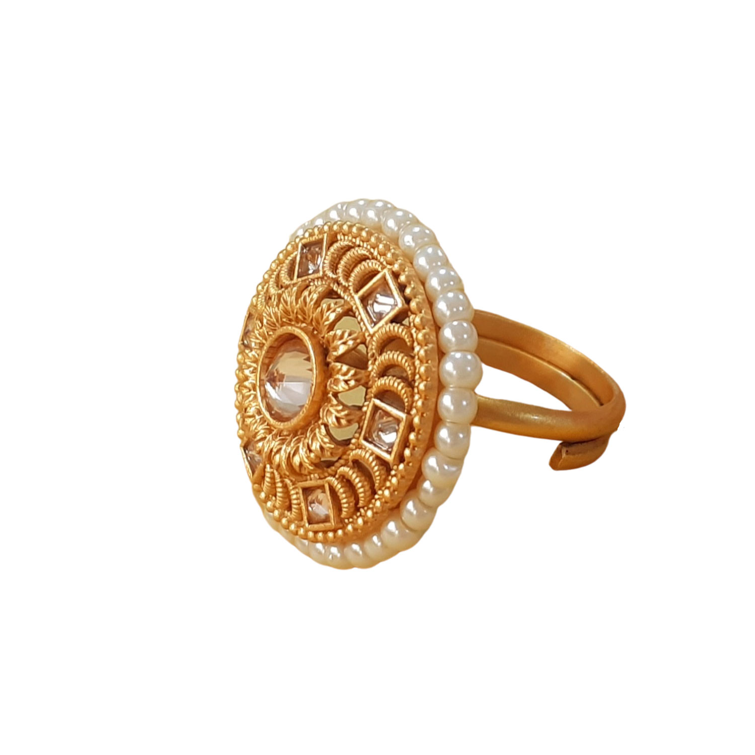 Gold Plated Stylish Traditional Adjustable Pearl Finger Ring for Women and  Girls – alltrend.in