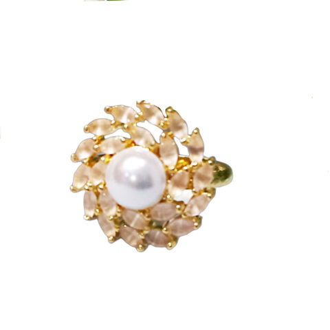 CZ Floral Pink Ring in Gold Plating