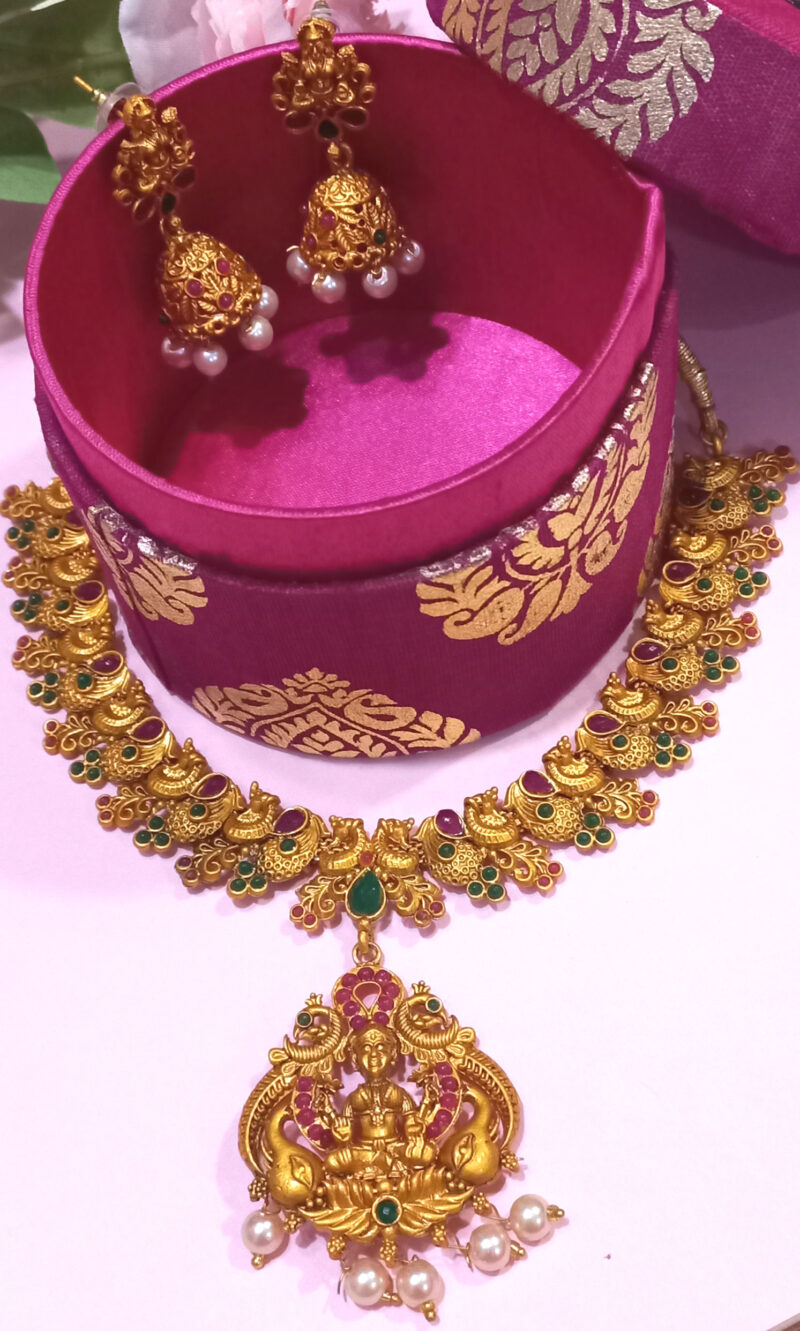 Goddess Laxmi Necklace Set with Jhumki Earring