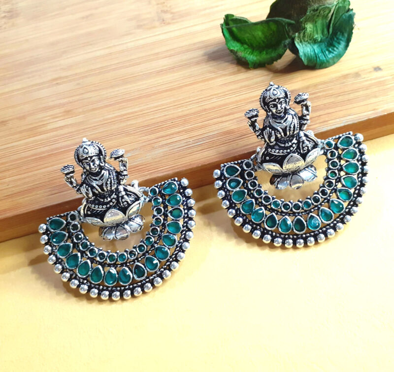 Oxidised Silver Goddess Laxmi Temple Earring