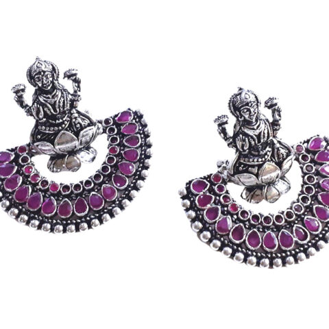Oxidised Silver Goddess Laxmi Earring