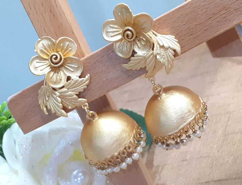 Floral Matte Golden Jhumka Earring