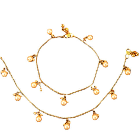 Gold Plated Pearl Drop Anklet Payal Set